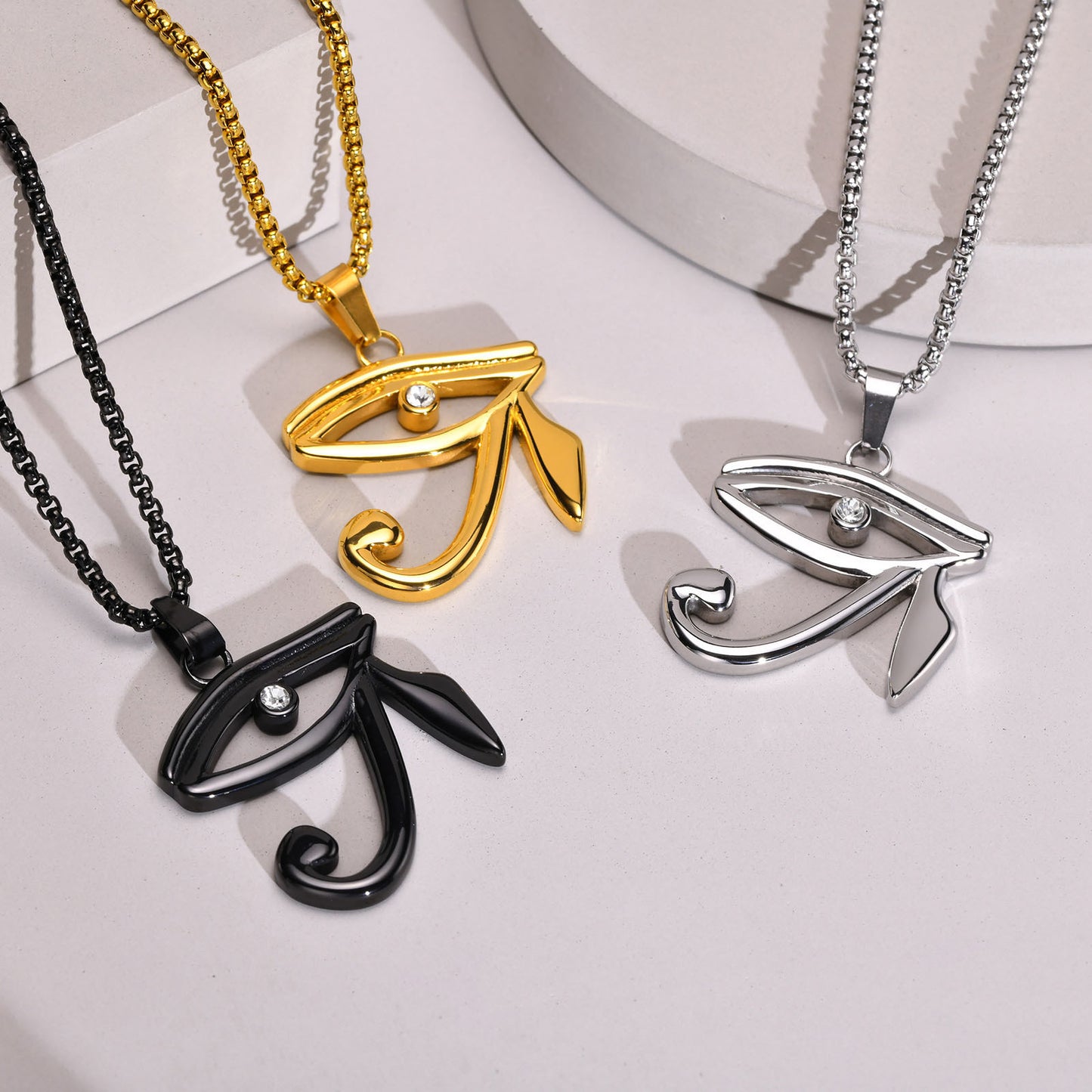 Titanium Steel Eye of Horus Zircon Pendant Necklace for Men