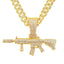 Hip-hop Pistol Rhinestone Men's Pendant Necklace with Cuban Chain