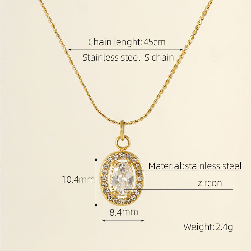 Glam Shiny Sun Water Droplets Heart Shape Stainless Steel Plating Inlay Zircon 18K Gold Plated Pendant Necklace