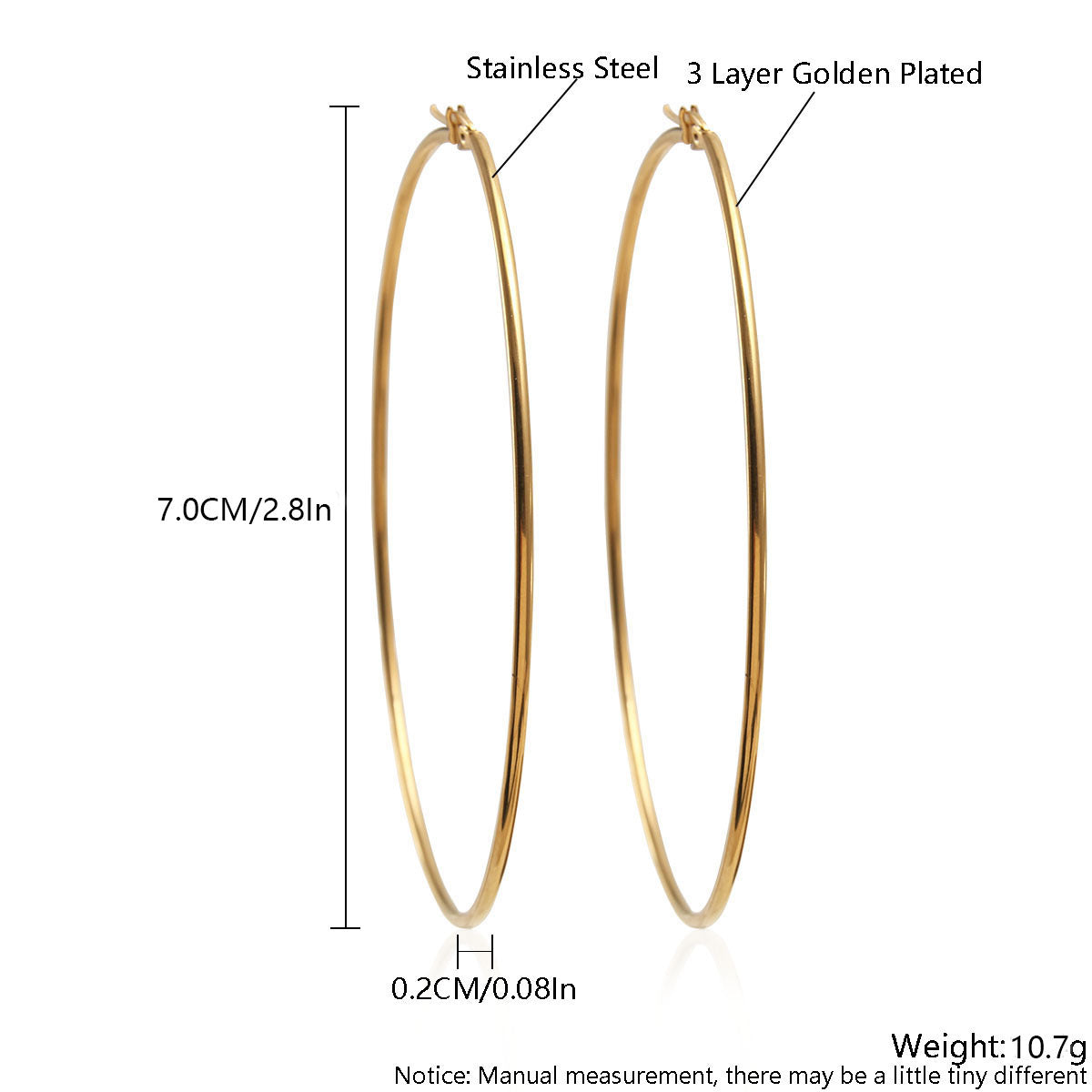 18K Gold Plated Stainless Steel Large Hoop Earrings for Women - Simple Fashion Titanium Steel Design
