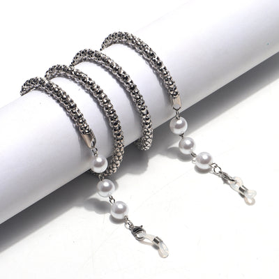 Fashion Metal Glasses and Mask Chain with Simple Pearl Alloy in Silver