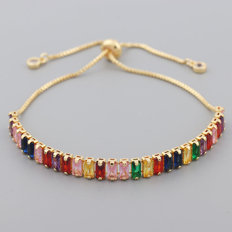 Retro Geometric Copper Zircon Bracelets - Colorful European and American Style Women's Jewelry Collection