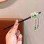 Women's Ethnic Floral Wood Inlay Gemstone Rhinestone Hairpin with Tassels