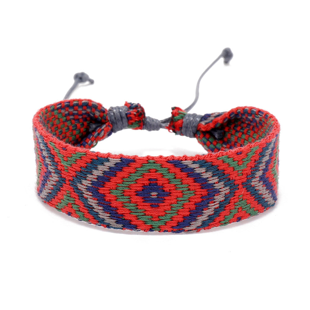 Retro Rhombus Ethnic Style Cotton Rope Hand-Woven Bracelet