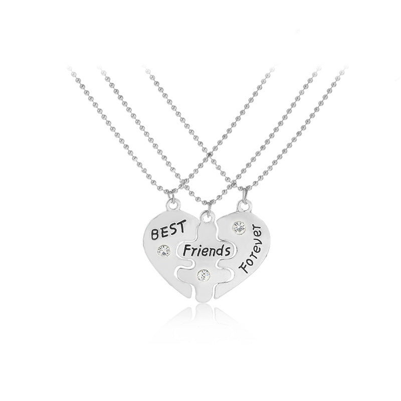 Fashion Wild Heart-Shaped Diamond Stitching Necklace for Women