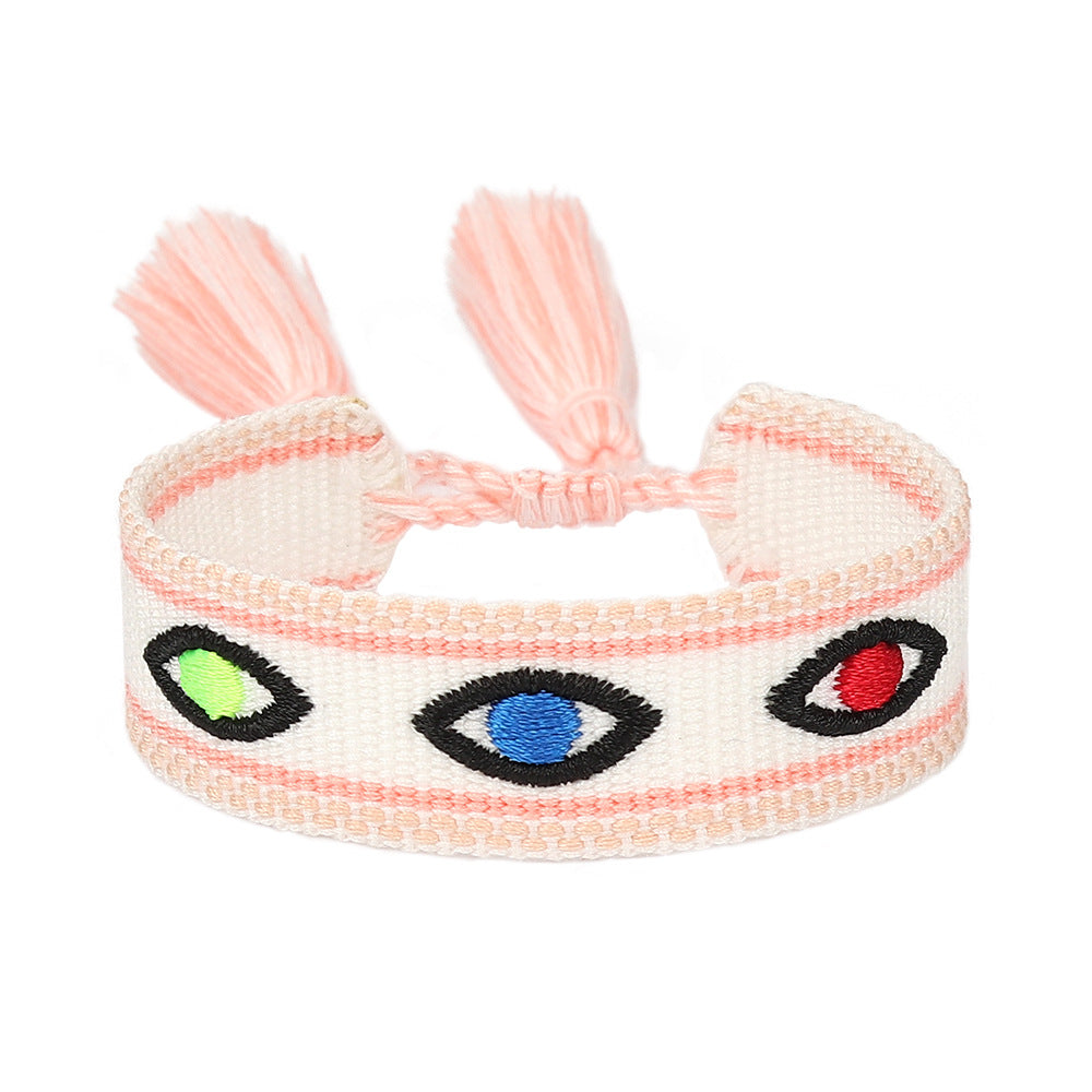 Simple Style Evil Eye Embroidery Tassel Women's Drawstring Bracelet