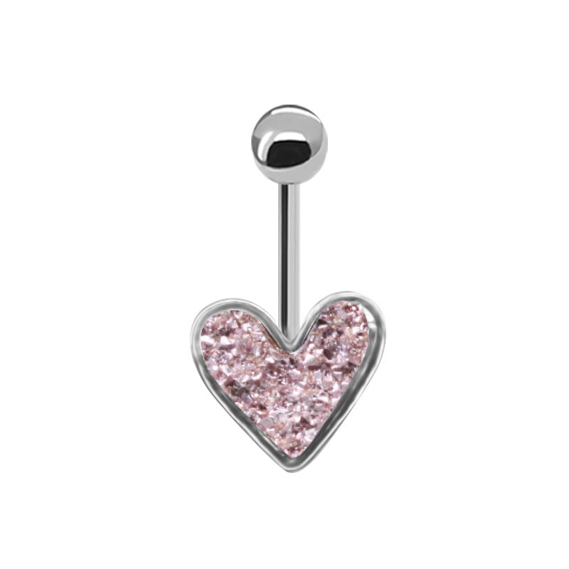 Tropical Heart-Shaped Floral Zircon Inlay Stainless Steel Navel Ring with Butterfly Design