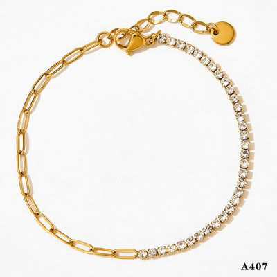 Modern Geometric Zircon Stainless Steel Gold Plated Anklet Bracelet