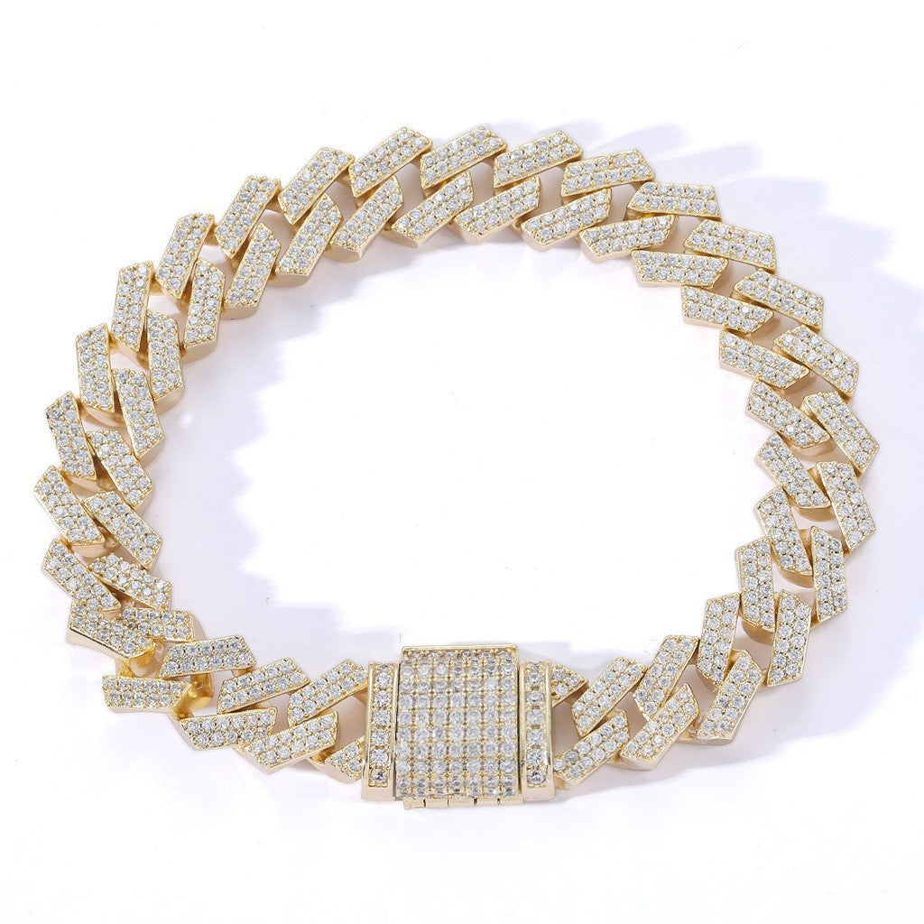 18K Gold Plated Geometric Zircon Cuban Necklace and Bracelet Set