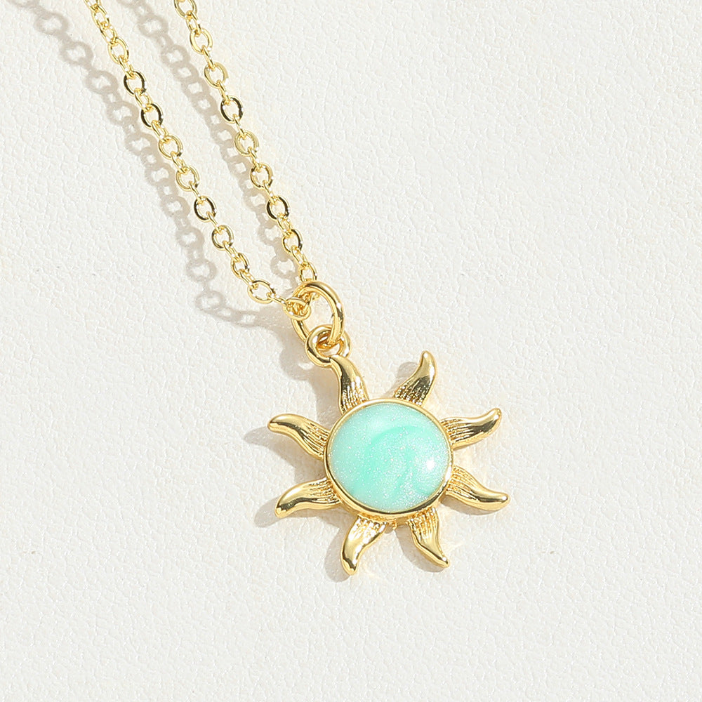 14K Gold Plated Enamel Sun Pendant Necklace with Unique Design