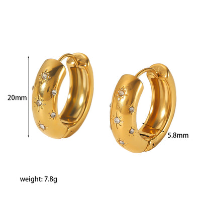 1 Pair Vintage Style Hexagram Polishing Plating Inlay 304 Stainless Steel Zircon Hoop Earrings