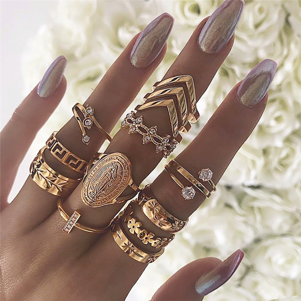 Wholesale Classic Butterfly Zircon Inlay Rings Set with Vintage Coin and Cross Patterns