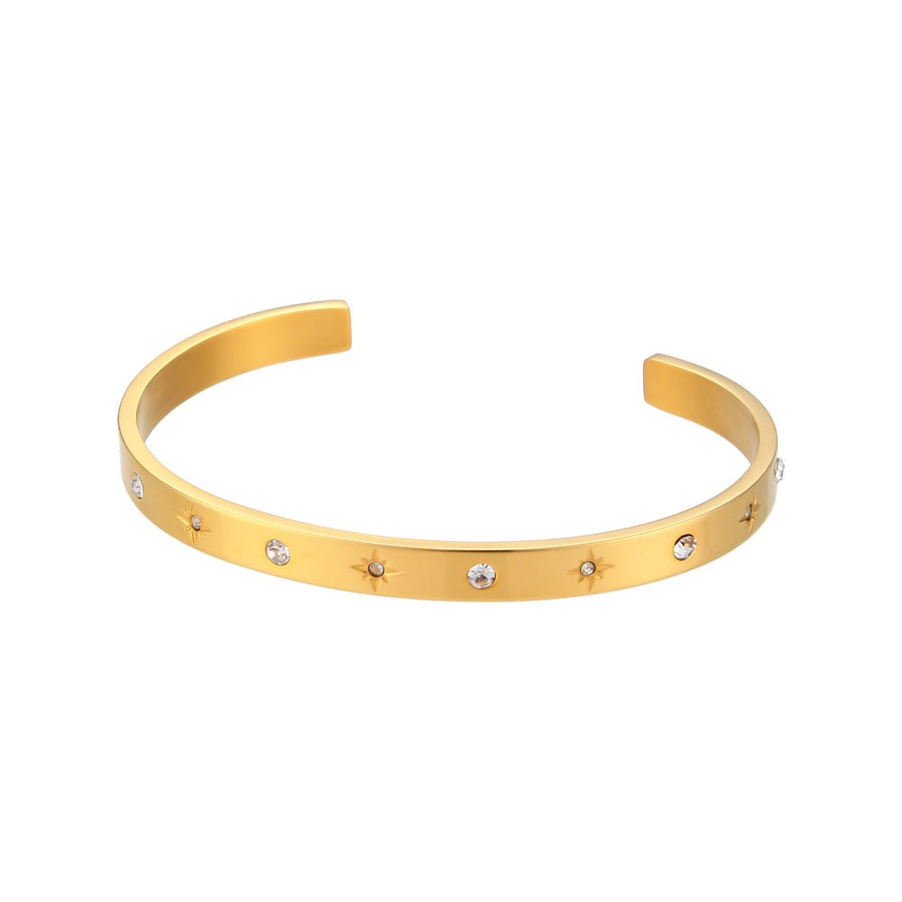 Stainless Steel Star Zircon Open Bracelet for Women