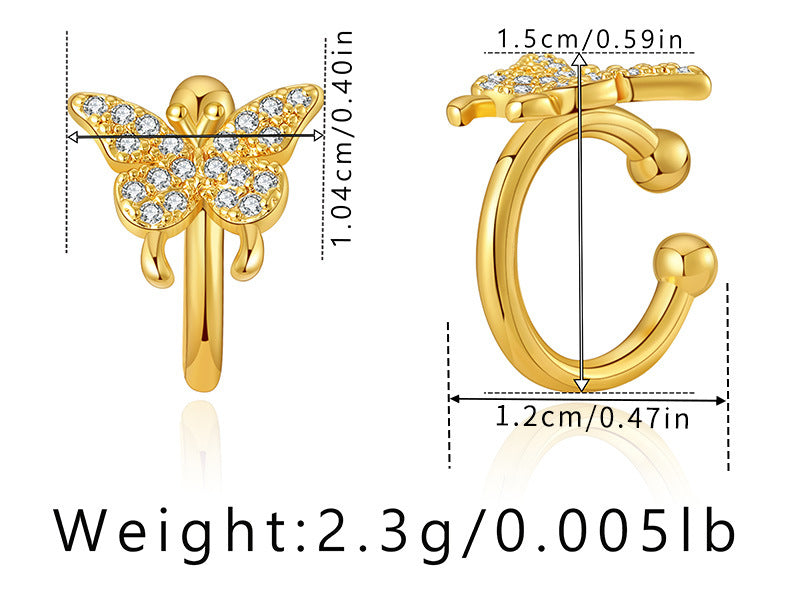 Elegant Butterfly Zircon 18k Gold Plated Copper Ear Cuffs