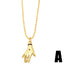 Vintage Hand of Fatima Copper Gold Plated Zircon Pendant Necklace