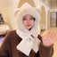 Women's Adorable Solid Color Woolen Scarf, Hat, and Gloves Set with Bear Design