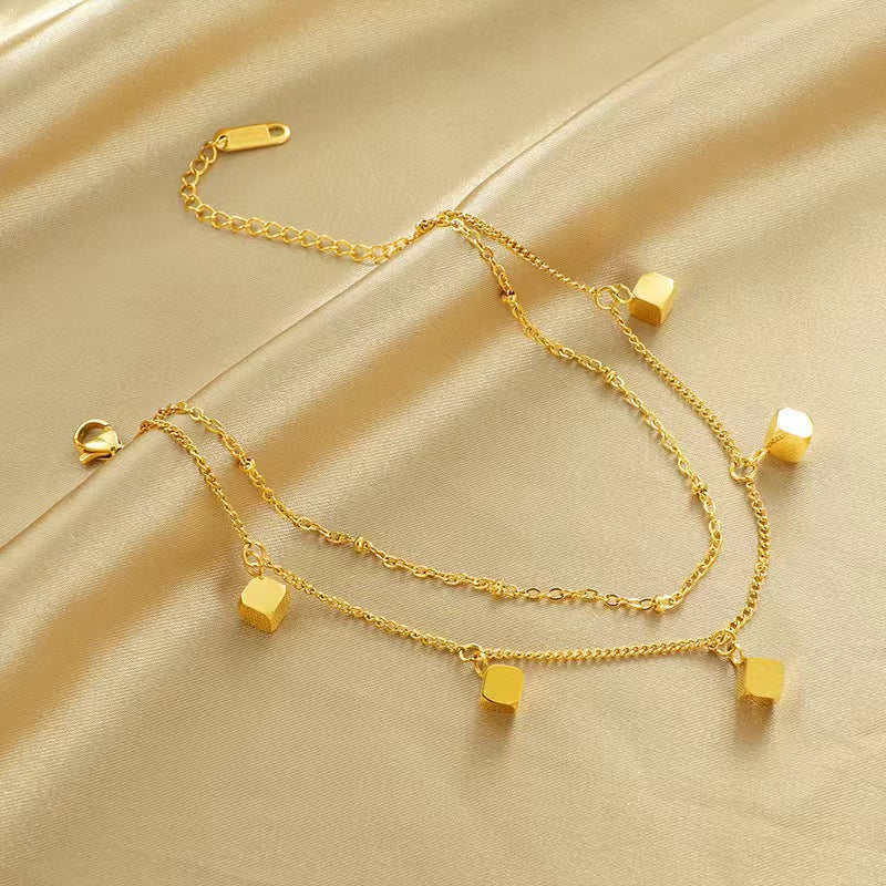 Casual Minimalist 18K Gold Plated Stainless Steel Women's Anklet