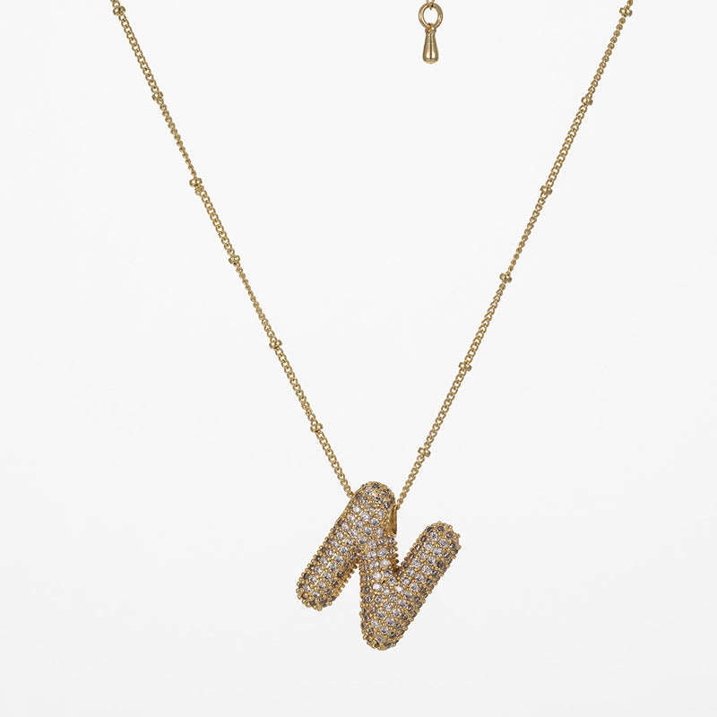 IG Style Minimalist Letter Zircon Pendant Necklace - Gold & Silver Plated