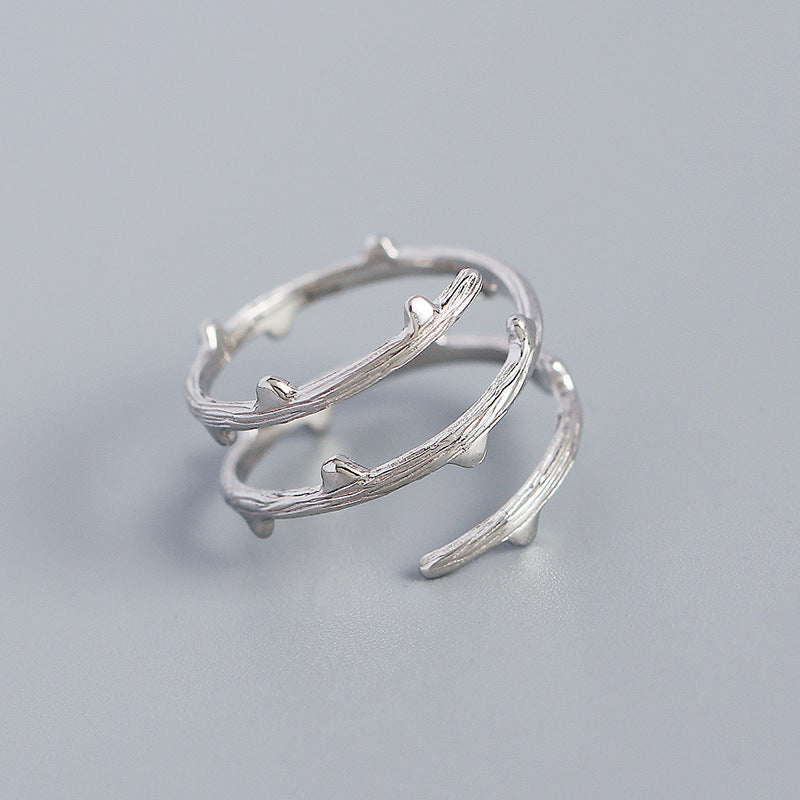 Simple S925 Silver Rattan Branch Texture Geometric Open Ring