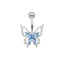 Elegant Tropical Butterfly Belly Ring - 316 Stainless Steel with Rhinestones