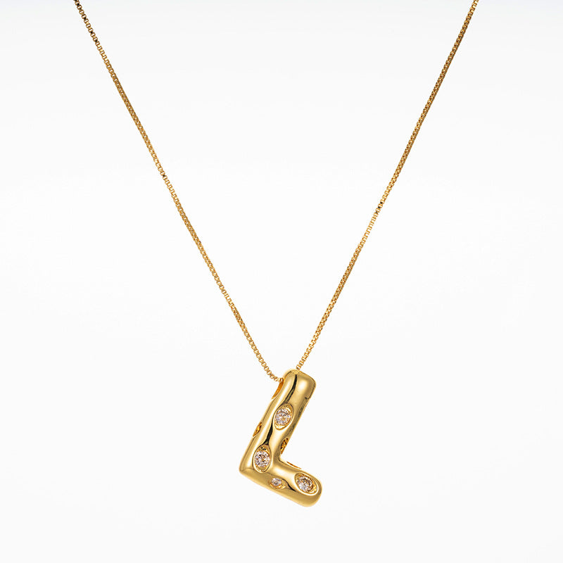 Elegant Gold Plated Zircon Letter Pendant Necklace - Minimalist Design