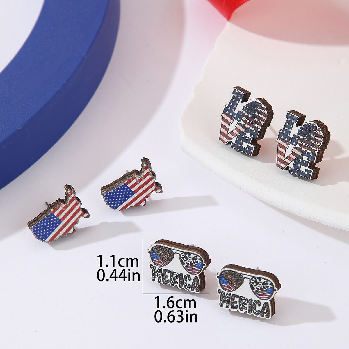 1 Set Hip-Hop Love Letter American Flag Wood Ear Studs