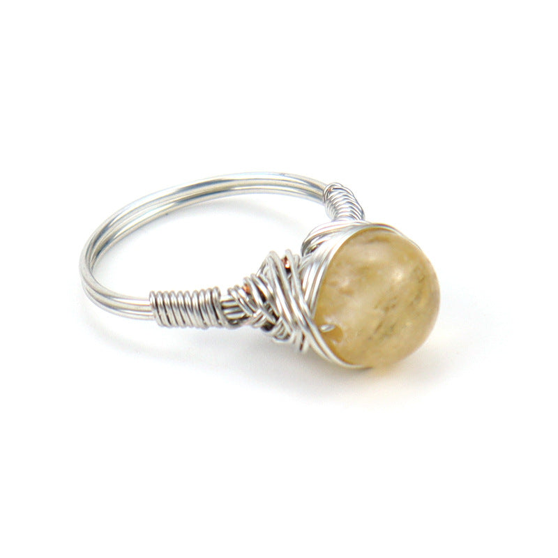 Retro Geometric Agate Crystal Beaded Ring