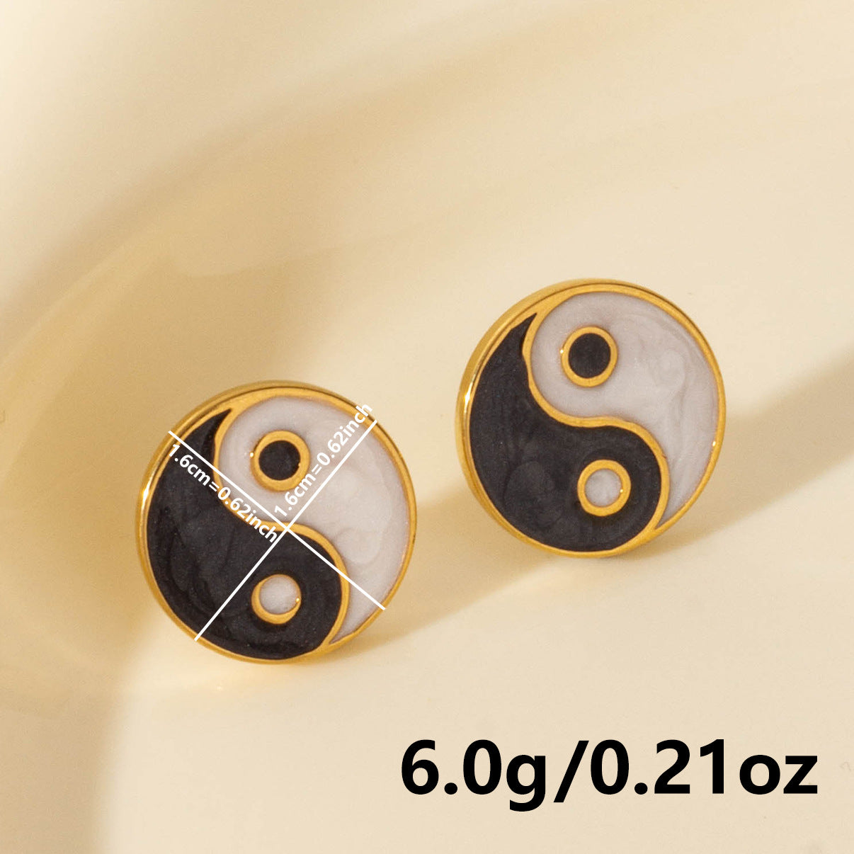 Vintage 304 Stainless Steel Tai Chi Stud Earrings - Irregular Chinese Retro Design