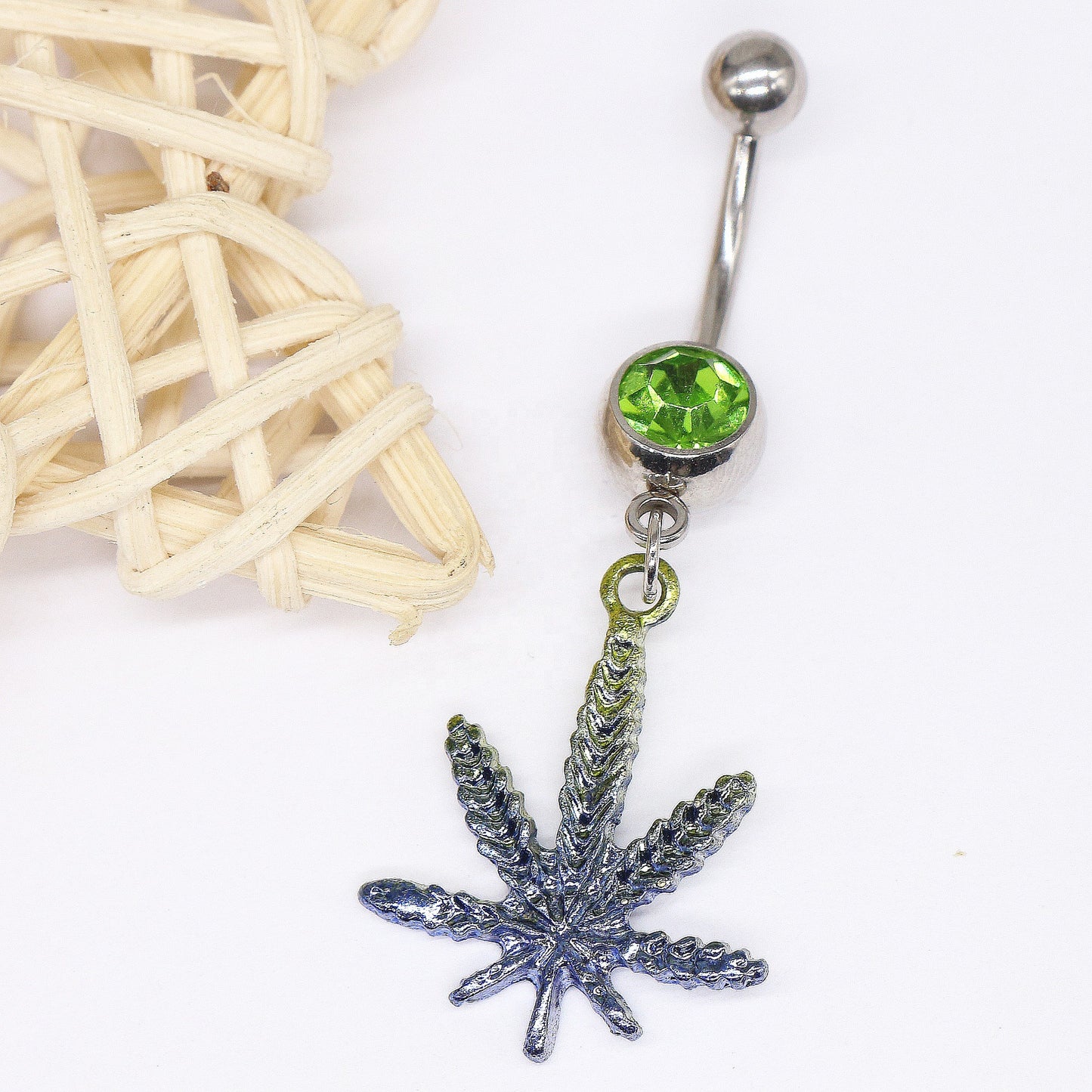 Elegant Sunflower Maple Leaf Rhinestone Inlay Belly Ring - Stainless Steel and Copper with White Gold Plating