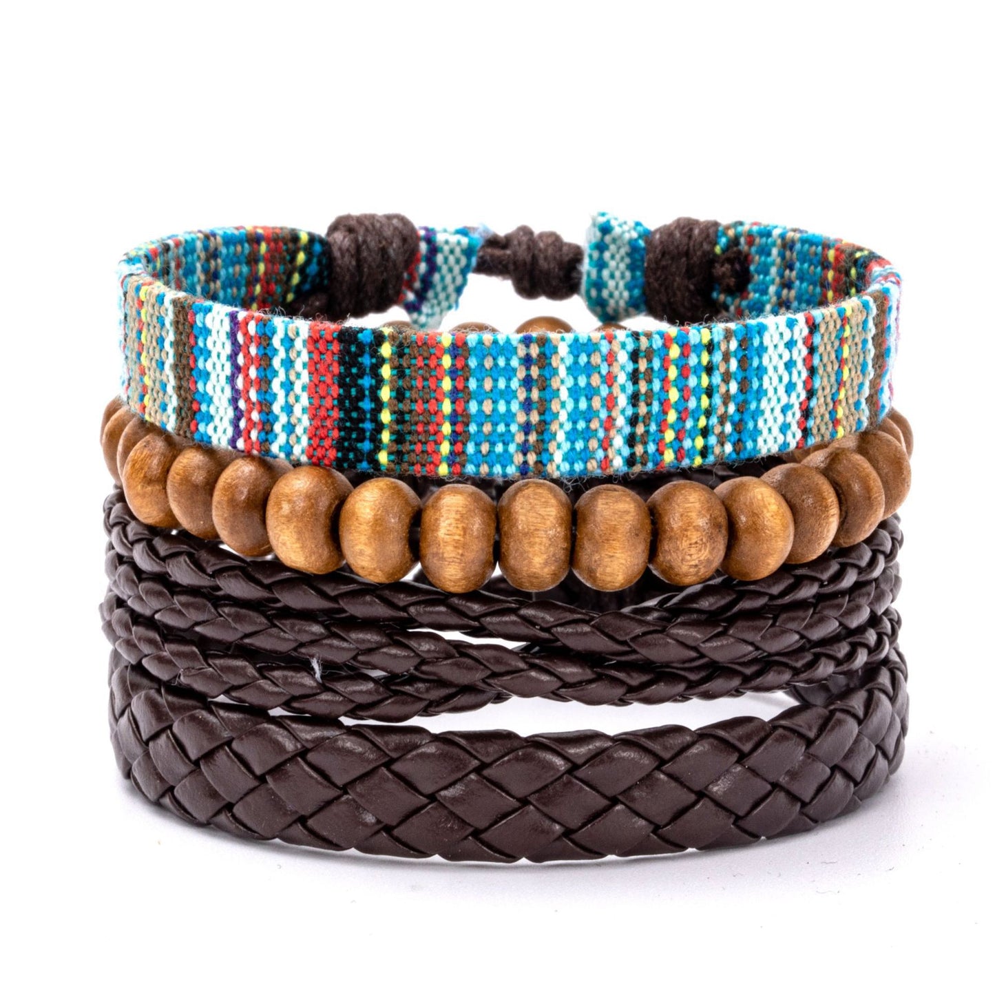 Bohemian Multicolor Beaded Leather Braided Unisex Bracelet Set