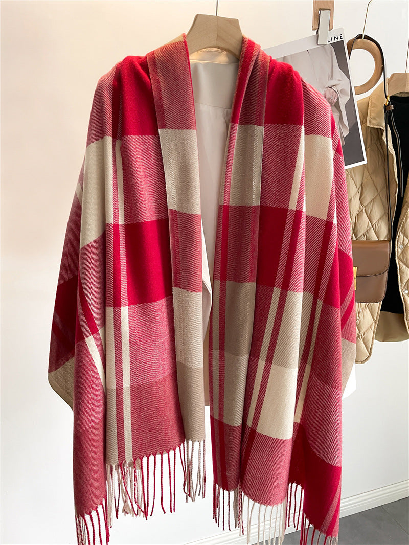 Korean Plaid Scarf Unisex Autumn Winter Warm Shawl Long Tassel Imitation Cashmere