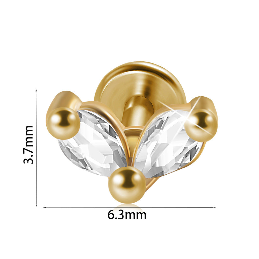 Heart & Moon Zircon Inlay 18K Gold Plated Lip Rings & Stud Earrings Set