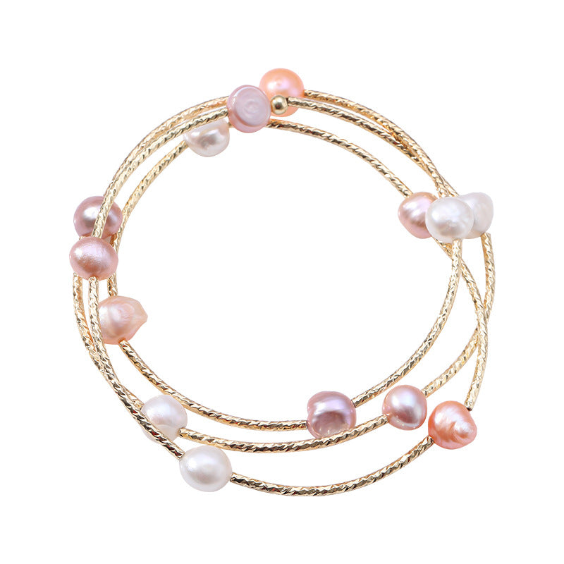 Elegant Baroque Freshwater Pearl Gold-Plated Titanium Steel Bracelet