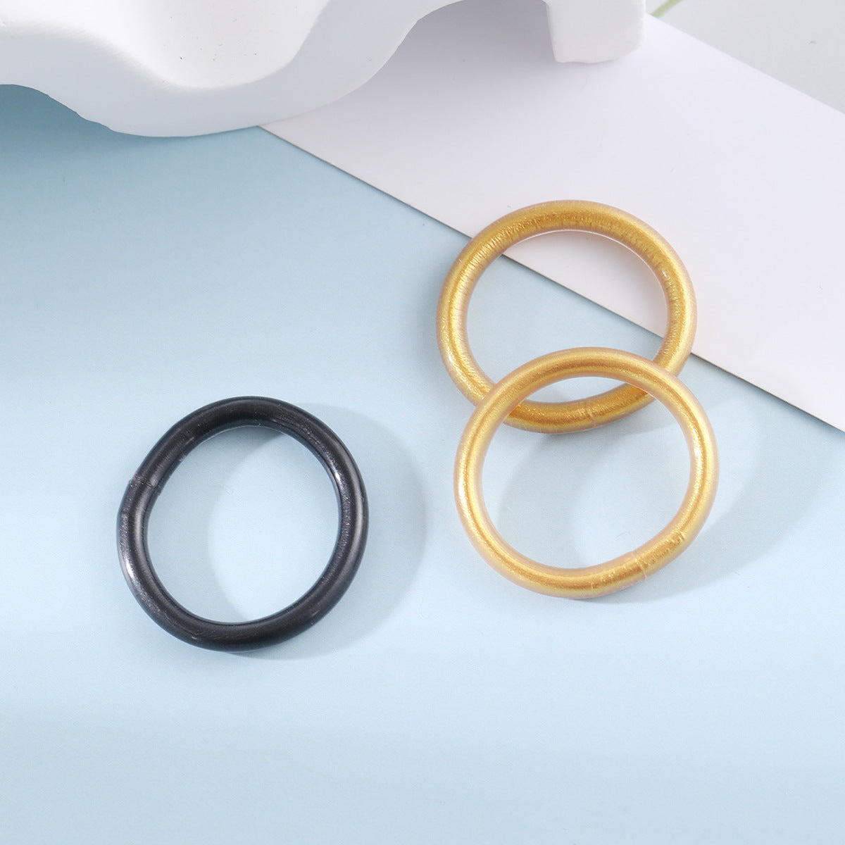 Basic Solid Color Plastic Women's Rings Set with Gold Foil Accents