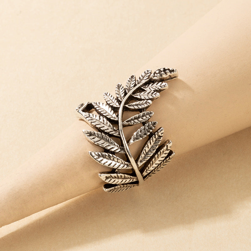 Retro Bohemian Leaf Feather Mesh Ring for Women