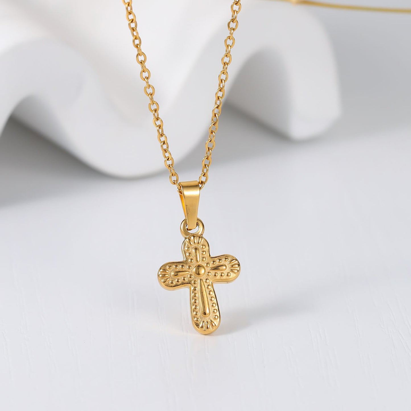 18K Gold Plated Stainless Steel Cross Pendant Necklace for Women and Men