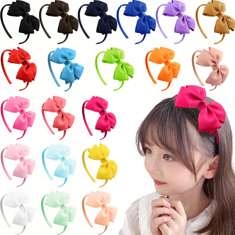 Kids' Bow Knot Headband - Solid Color Polyester Rib Hair Accessories for Girls and Women