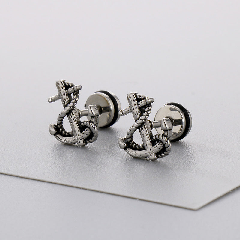 1 Pair Vintage Cross Anchor 18K Gold Plated Stainless Steel Ear Studs