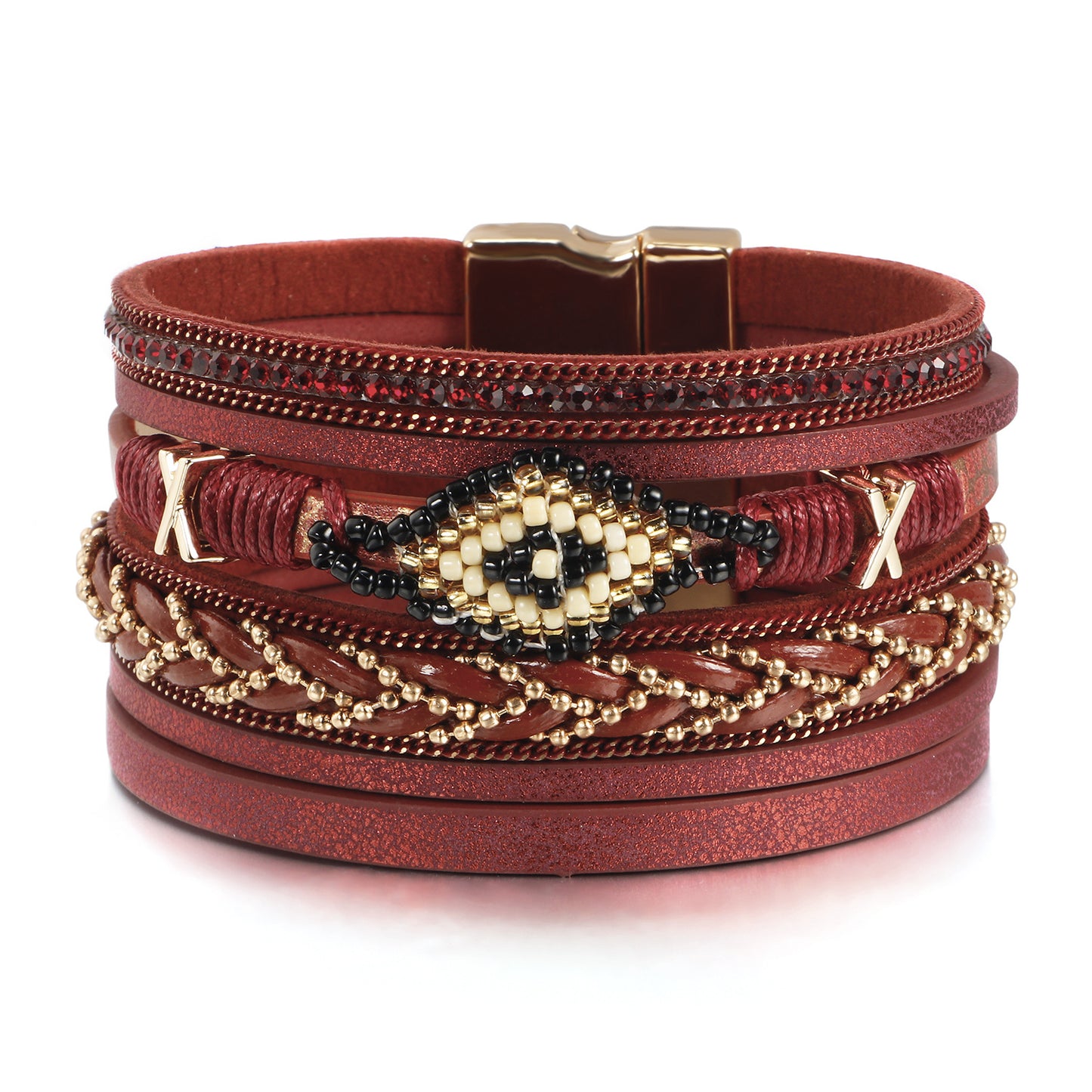 Retro Bohemian Eye Leather Bracelet - Women's Hand-Woven Alloy Plating Jewelry