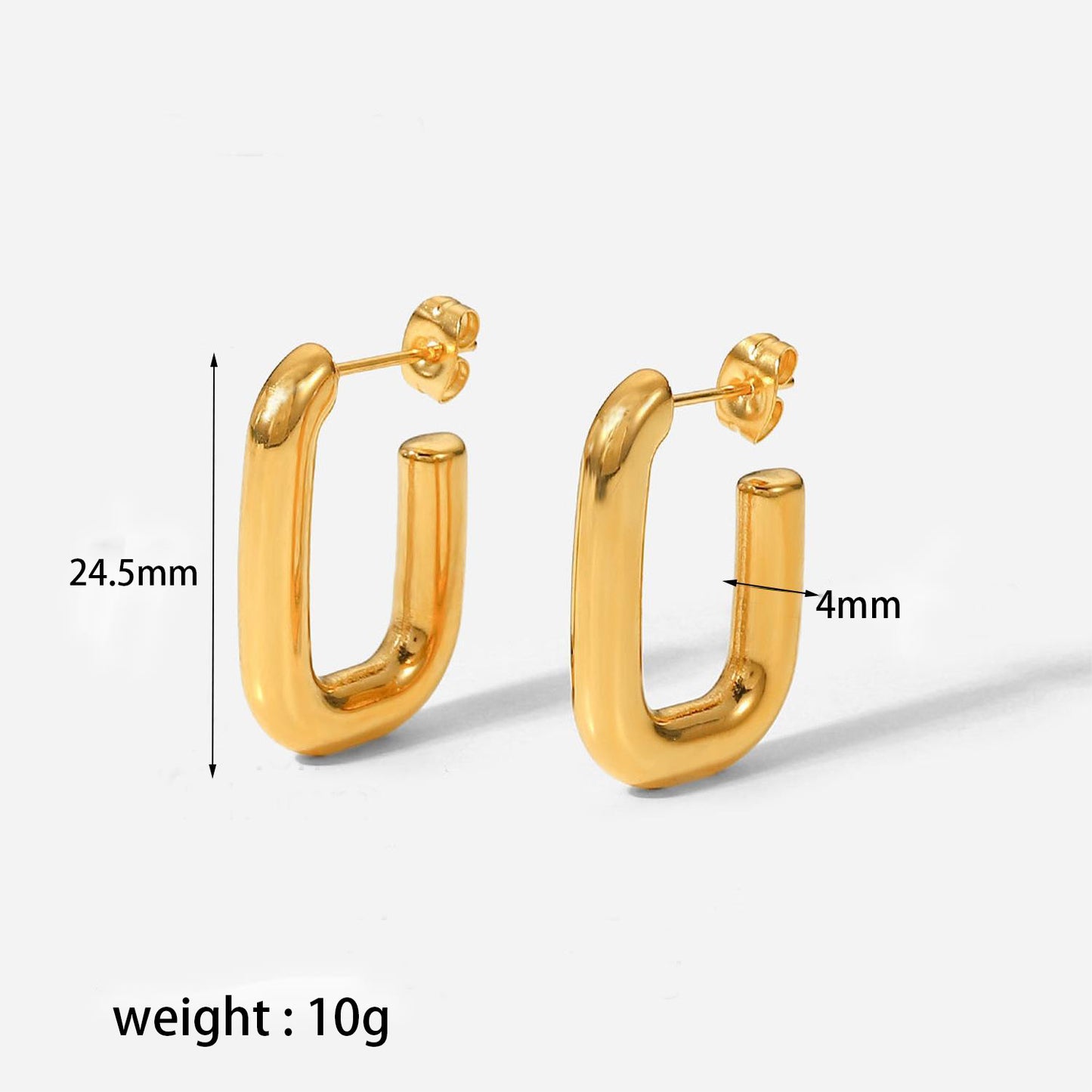 1 Pair Geometric U Shape 18K Gold Plated Stainless Steel Earrings