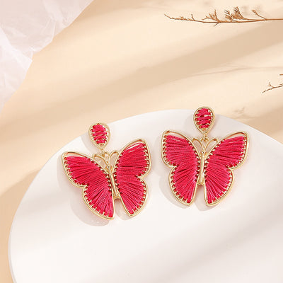 1 Pair Bohemian Raffia Woven Butterfly Drop Earrings