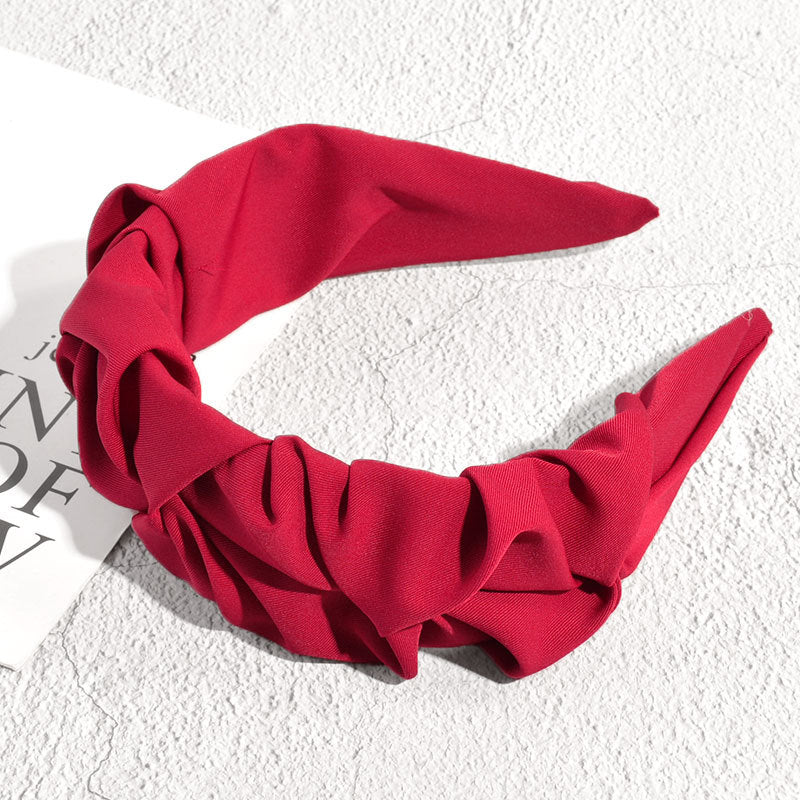 Women's Ethnic Style Red Bow Knot Headband with Wide Ruched Design