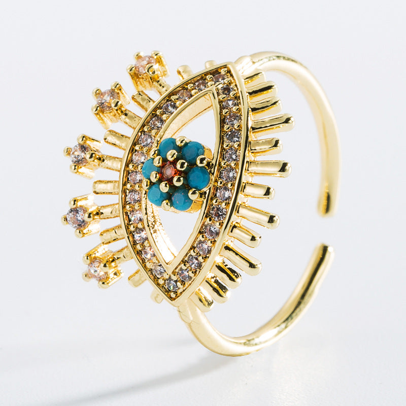 Fashion Hollow Devil's Eye 18K Gold Plated Copper Zircon Ring