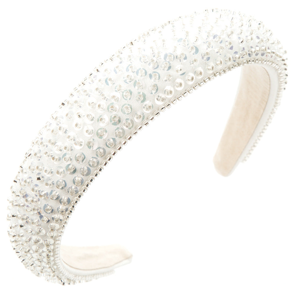 Women's Luxury Handmade Beaded Crystal Sequin Wide-Brimmed Headband Hair Accessories