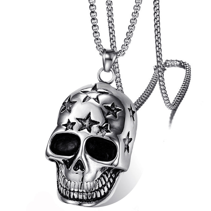 Hip-Hop Angel Skull Star Pendant Titanium Steel Men's Necklace