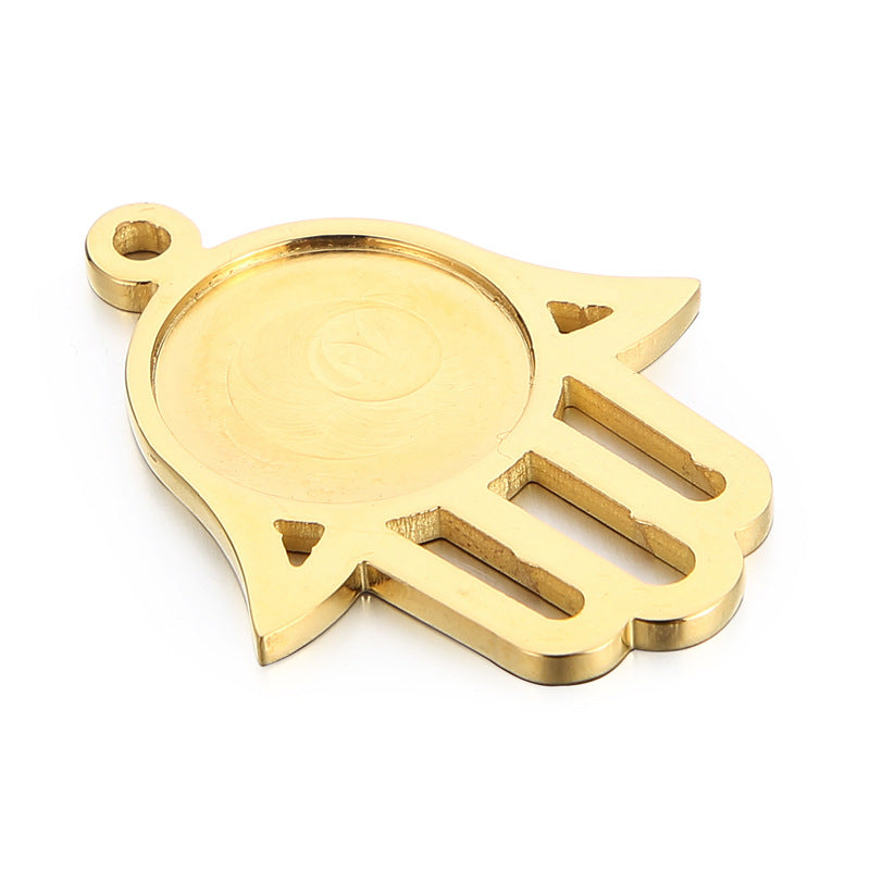 "Stainless Steel Palm Pendant DIY Jewelry Accessories with Gemstone Inlay"