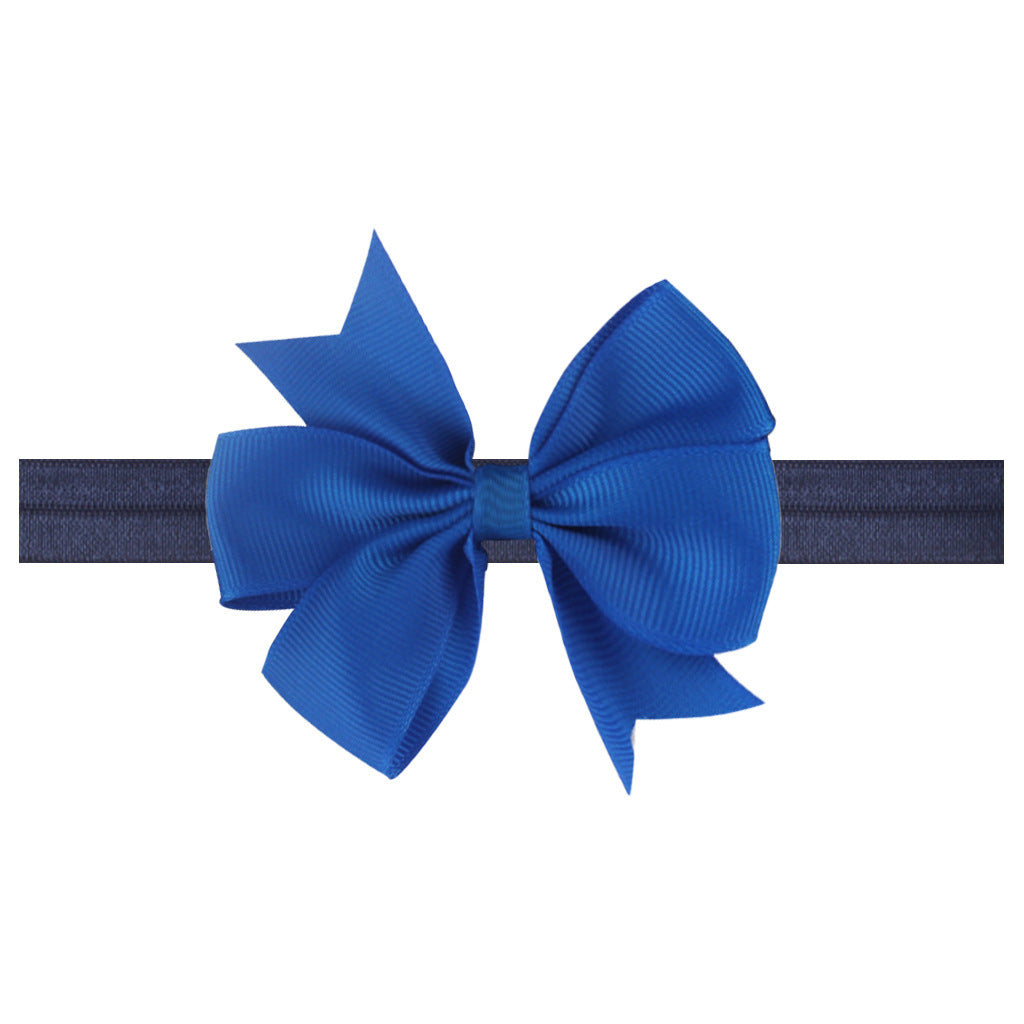 Solid Color Floral Baby Bow Headband with V-Shaped Ribbon - 21 Colors Available