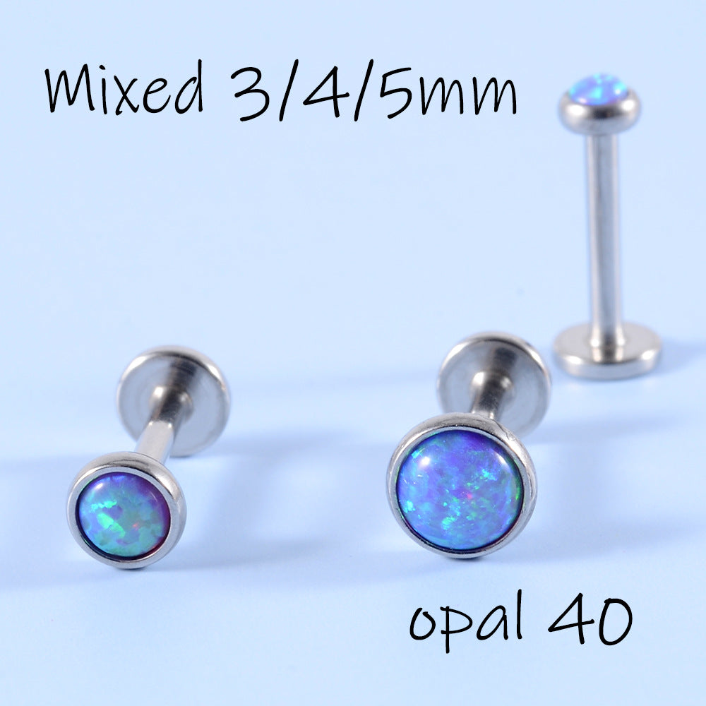 18K Gold Plated Opal Lip and Ear Stud Set - Stainless Steel