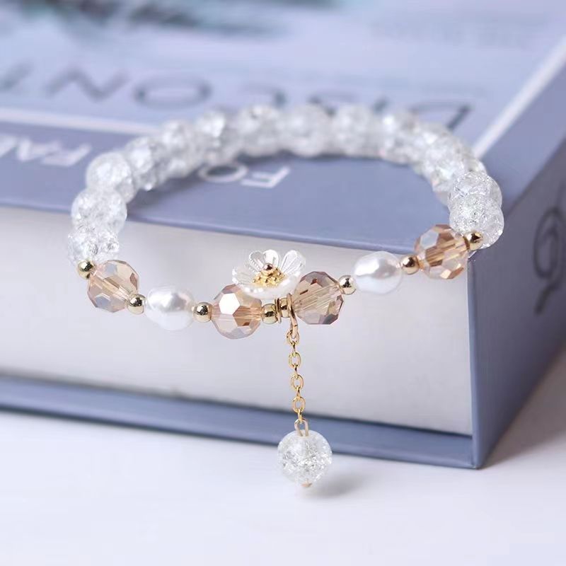 Sweet Heart Crystal Flower Beaded Bracelet for Women