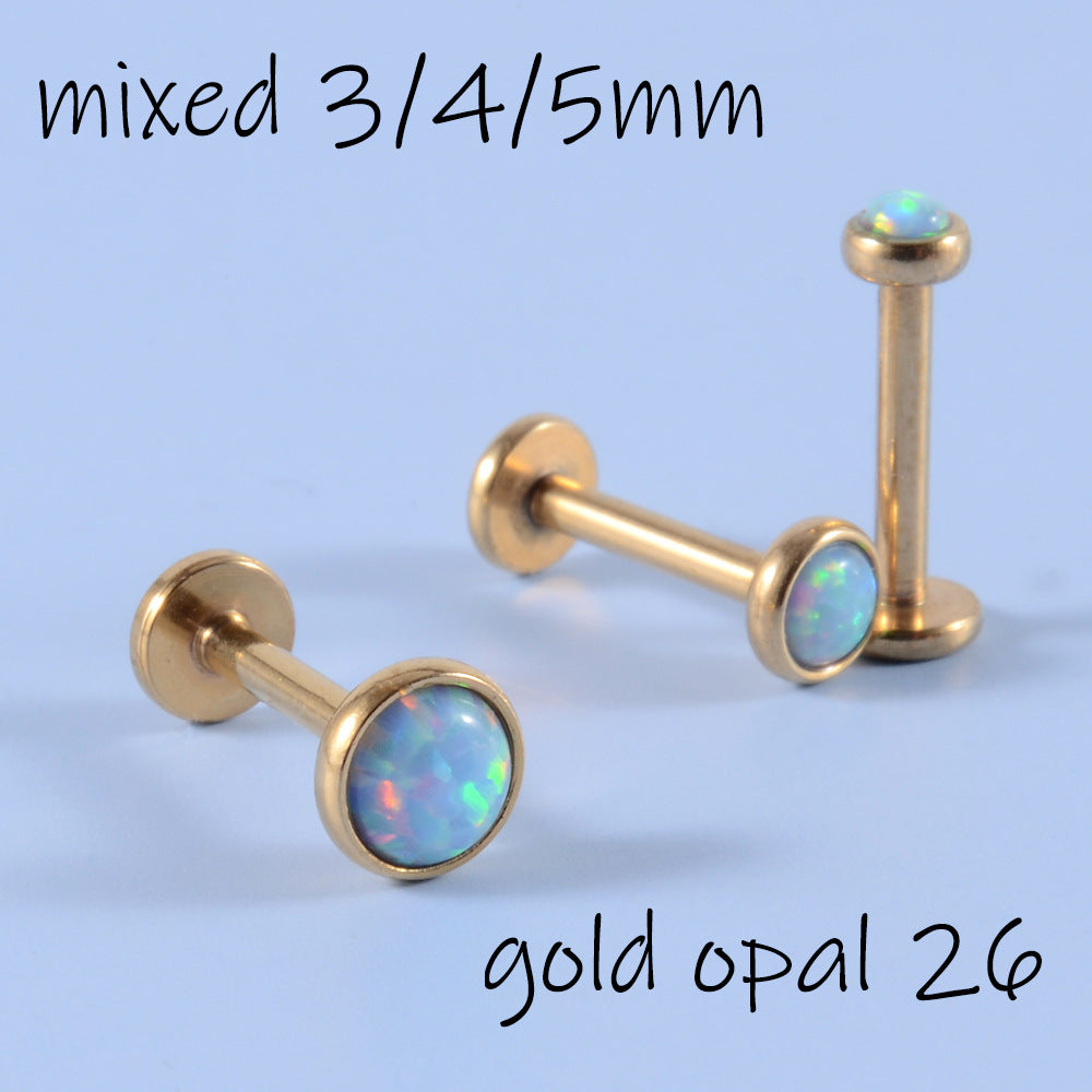 18K Gold Plated Opal Lip and Ear Stud Set - Stainless Steel